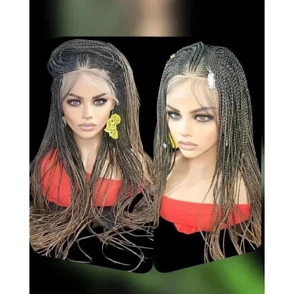Premium Handmade Auburn Ombre Braided Wig with Box Braids & Cornrows - NWT